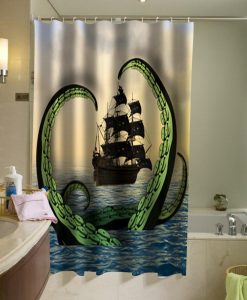 Cool Nautical Shower Curtain, Octopus vs. Pirate Ship Shower Curtain