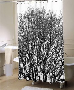 Black and white shower curtain, black and white bathroom decor, tree shower curtain