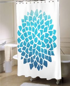 Blue Dahlia Shower Curtain, Teal Sea Glass Dahlia - mosaic pattern - floral, blue, bathroom coastal modern decor