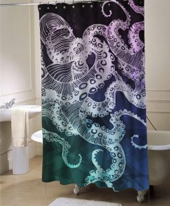 Midnight Watercolor Octopus Shower Curtain - Beautiful Blue and Purple Octopus