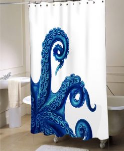 Octopus Shower Curtain, Octopus Bathroom Decor, Tentacles Blue on White