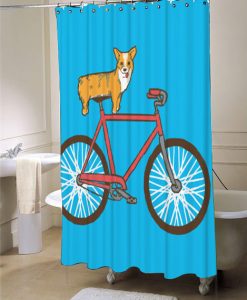 Shower Curtain, Corgi, Dog, Bike, Bicycle, Cute, Funny Shower Curtain