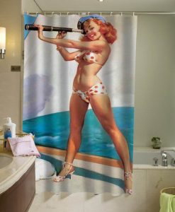 Sexy Retro Vintage Pin Up Girl Yatch Navy shower curtain