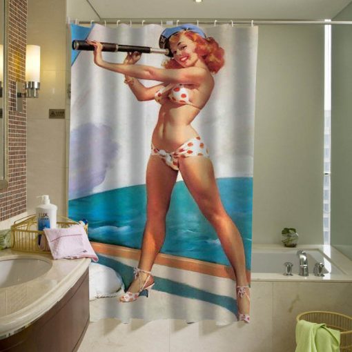 Sexy Retro Vintage Pin Up Girl Yatch Navy shower curtain