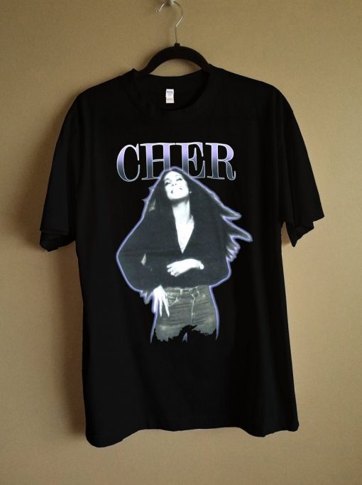 Cher Purple Outline Vintage Pic Black T Shirt