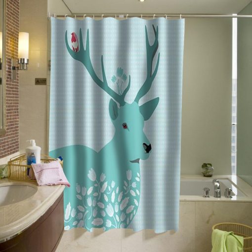 Mint Shower Curtain - Blue Deer