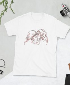 Girls Kissing Abstract One Line Drawing T shirt