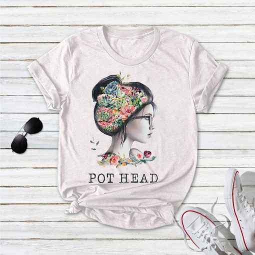 Womens Pot Head Floral Succulent Gardening T-shirt