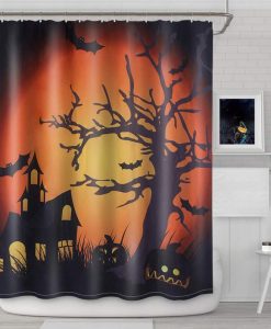 Halloween Moon Castle Black Shower Curtain
