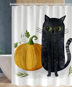 Cat and pumpkin shower curtain