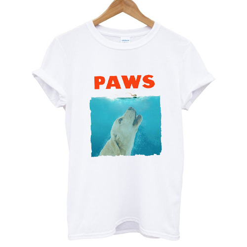 PAWS a parody of the 1975 movie JAWS but with a Dog T shirt