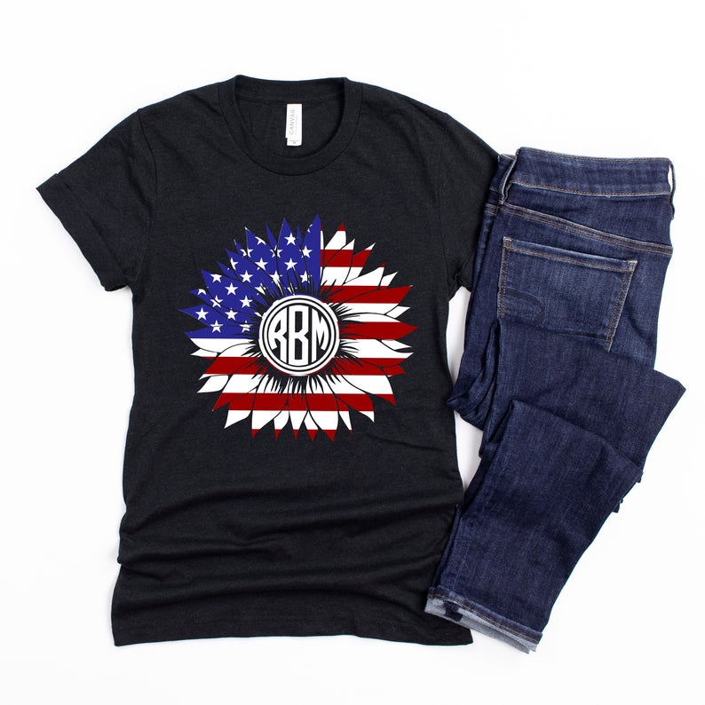 Sunflower American Flag T Shirt